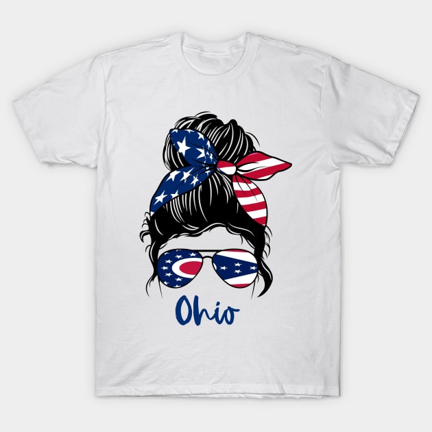 Ohio girl Messy bun , American Girl , Ohio Flag T-Shirt by JayD World